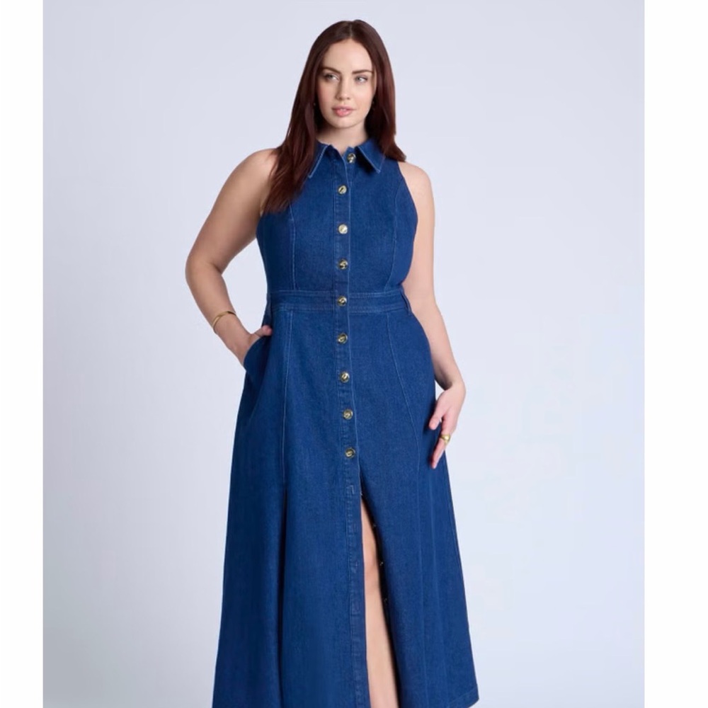 Sleeveless Button-Front Denim Maxi Dress